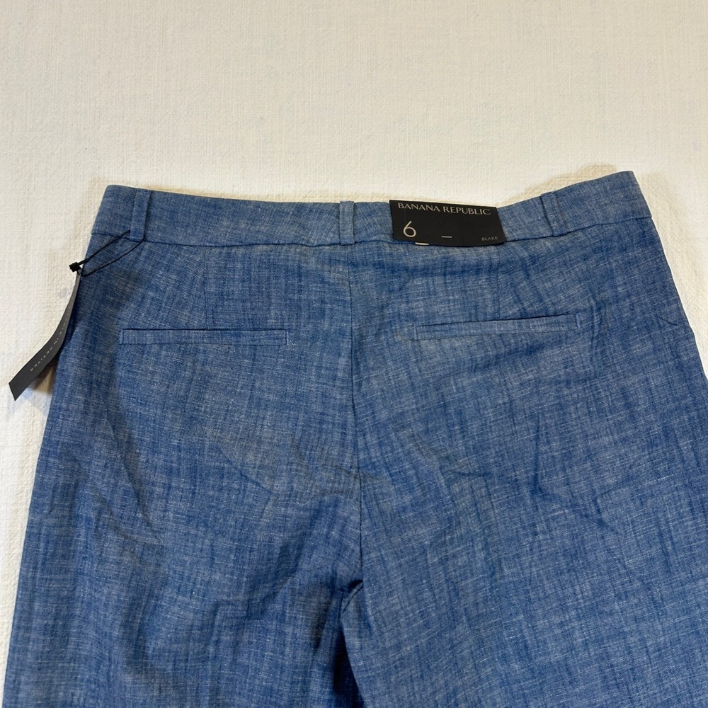 Women's Banana Republic Blake Wide Leg Pants Blue Linen Blend Mid Rise Sz 6 NWT - Picture 4 of 11